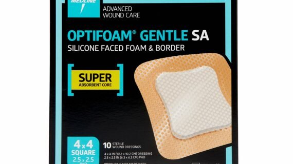 Medline Optifoam Gentle Silicone Faced Foam Dressing, Super Absorbent, 4x4 (Pack of 10)